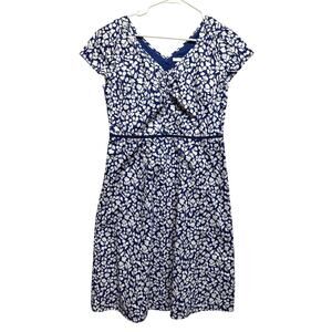 Boden Women Sundress Blue White Flowers V Neck 100% Cotton Lined Resort‎ Cruise